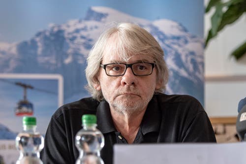 Obwalden's attorney, Bernhard Schöni, at the press conference at the Terrace Hotel in Engelberg. (Image: Urs Flüeler / Keystone, Engelberg, June 5, 2019) 